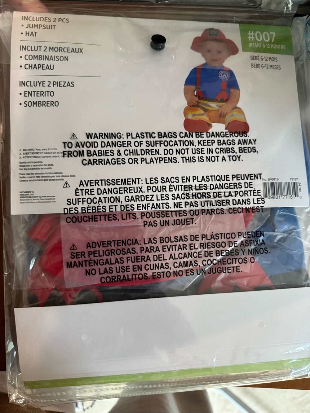 Amscan Red & Blue First Fireman Infant Costume 6-12 months NWT - Picture 3 of 3